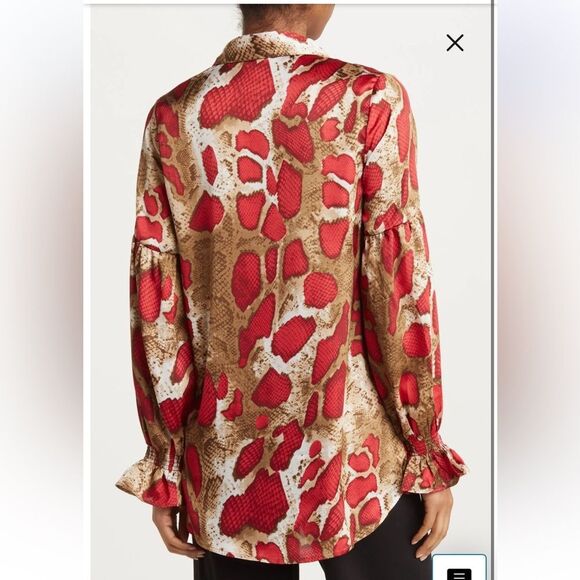PATRIZIA LUCA Snake Print Long Sleeve Blouse In Red Sz XS - Picture 2 of 9